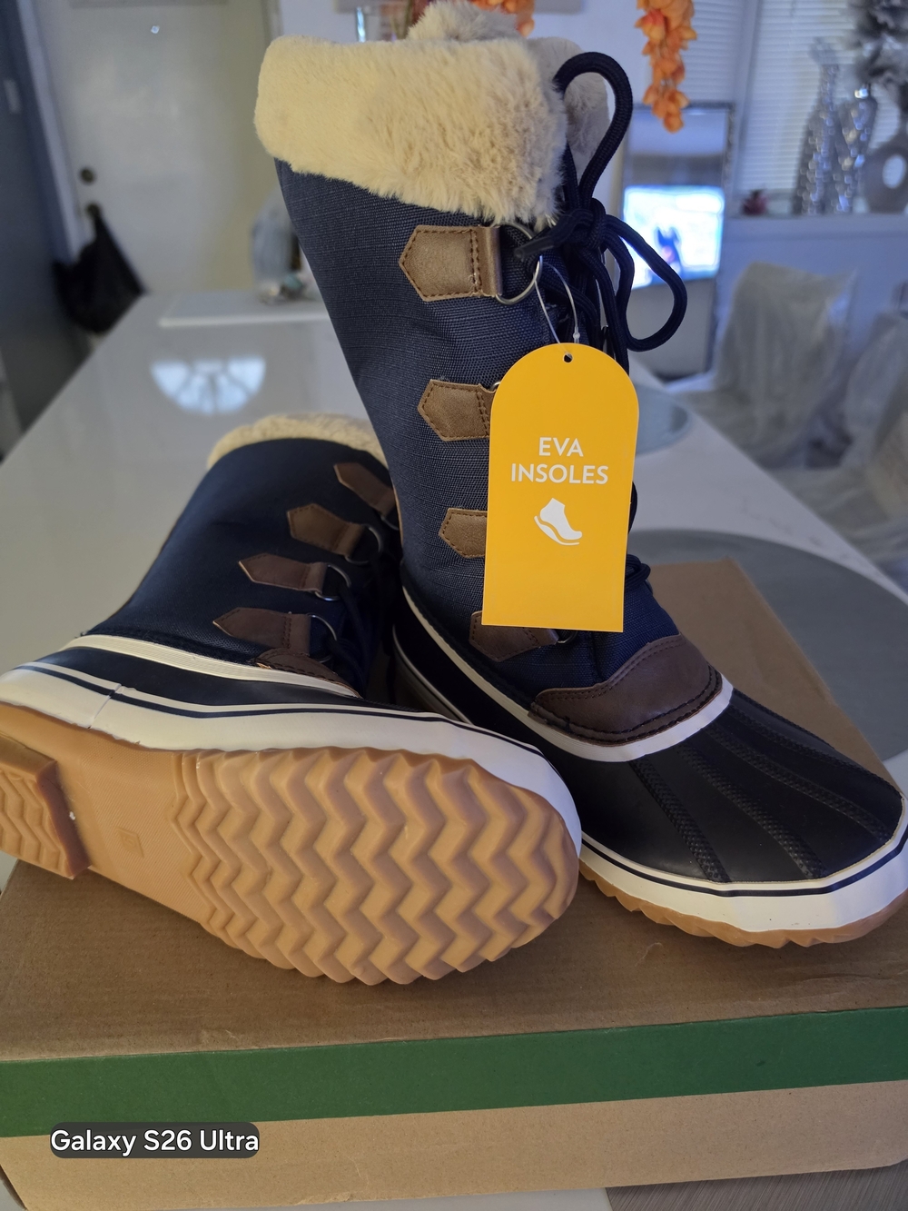 Jambu Navy and Brown Lace-Up Women's Winter Boots with Faux Fur Collar